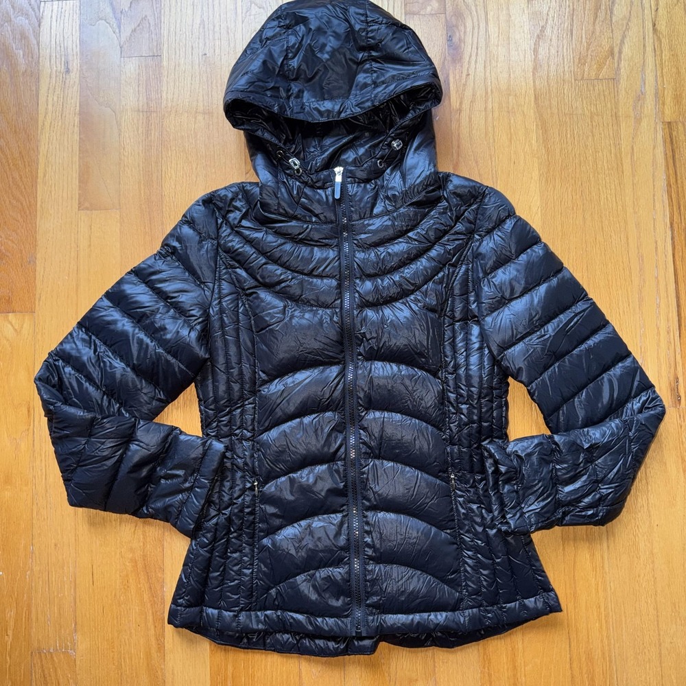 Andrew Marc Jacket Small Black Packable Lightweight‎ Down Feather Hooded Puffer